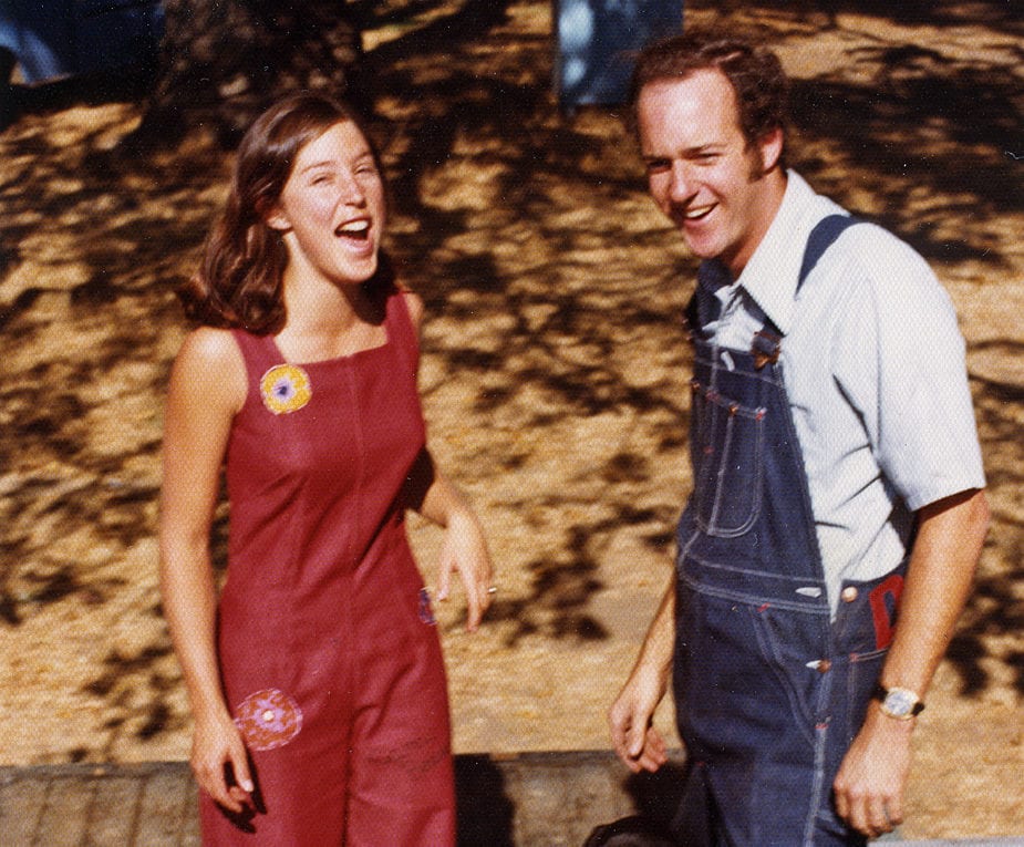 Janet and John Trefethen stomping grapes in the 1970s